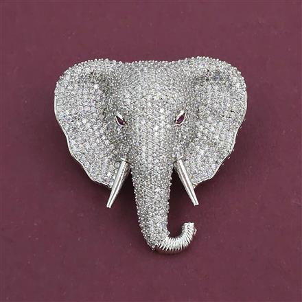 American Diamond Classic Brooch with Rhodium Plating Mehndi Plating