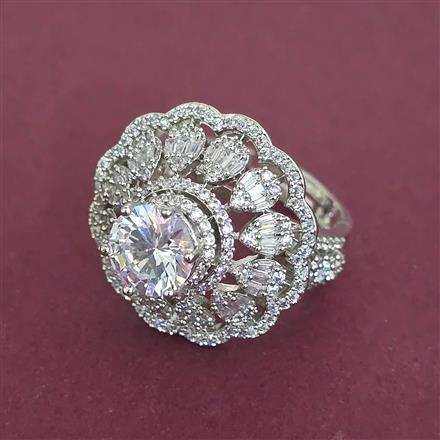American Diamond Adjustable Ring with Rhodium Plating 2 Tone Plating Mehndi Plating