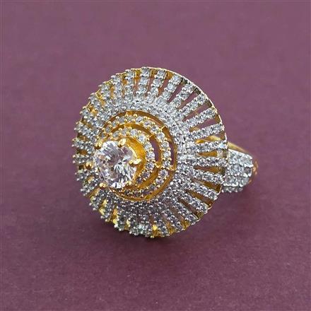 American Diamond Adjustable Ring with Rhodium Plating 2 Tone Plating Mehndi Plating