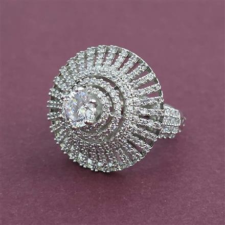 American Diamond Adjustable Ring with Rhodium Plating 2 Tone Plating Mehndi Plating