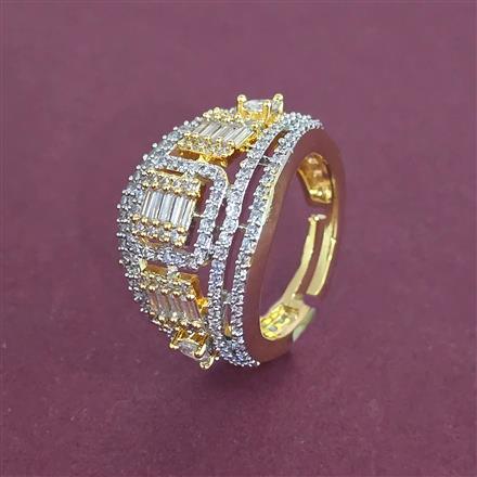 American Diamond Adjustable Ring with Rhodium Plating 2 Tone Plating Mehndi Plating