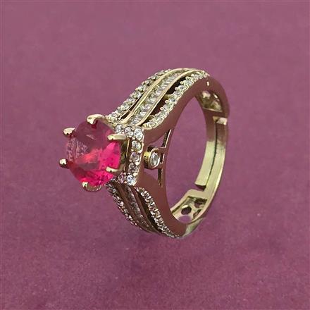 American Diamond Adjustable Ring with Mehndi Plating