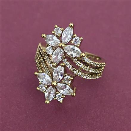 American Diamond Adjustable Ring with Mehndi Plating