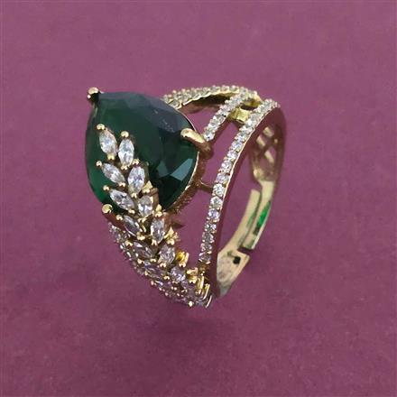 American Diamond Adjustable Ring with Mehndi Plating