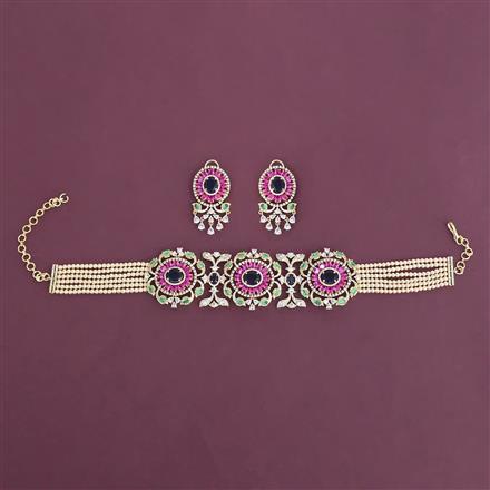 American Diamond Choker Necklace with Carat Plating