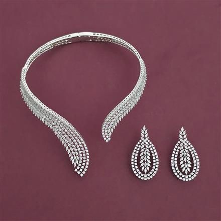 American Diamond Hasli Necklace with Rhodium Plating 2 Tone Plating
