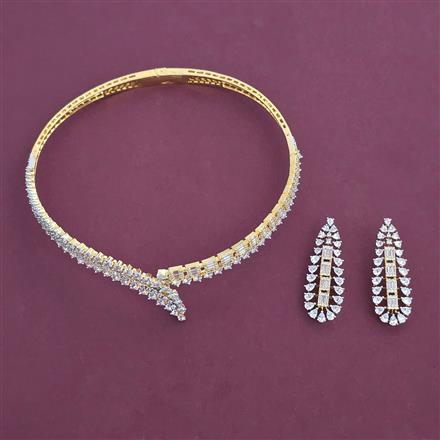 American Diamond Hasli Necklace with Rhodium Plating 2 Tone Plating Mehndi Plating