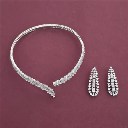 American Diamond Choker Necklace with Rhodium Plating 2 Tone Plating Mehndi Plating