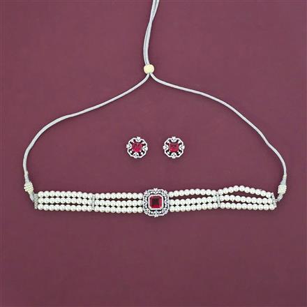 American Diamond Choker Necklace with Rhodium Plating