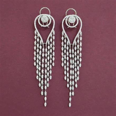 American Diamond Long Earring with Rhodium Plating 2 Tone Plating