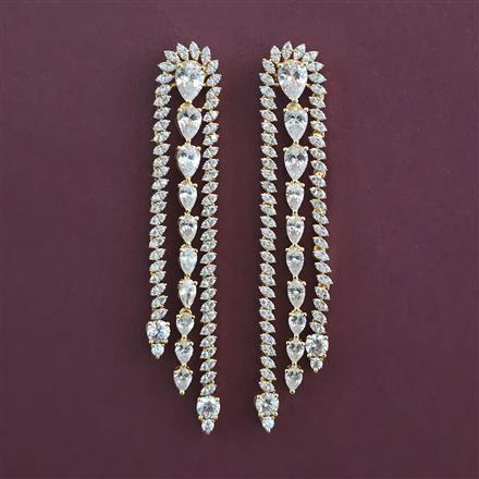 American Diamond Long Earring with Rhodium Plating 2 Tone Plating