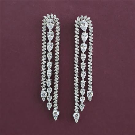American Diamond Long Earring with Rhodium Plating 2 Tone Plating