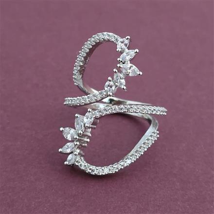 American Diamond Adjustable Ring with Rhodium Plating 2 Tone Plating