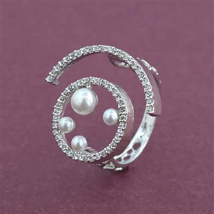 American Diamond Adjustable Ring with Rhodium Plating 2 Tone Plating