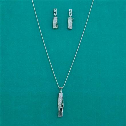 American Diamond Classic Pendant Set with Rhodium Plating