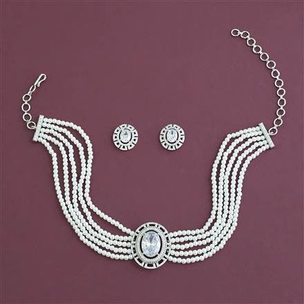 American Diamond Choker Necklace with Rhodium Plating