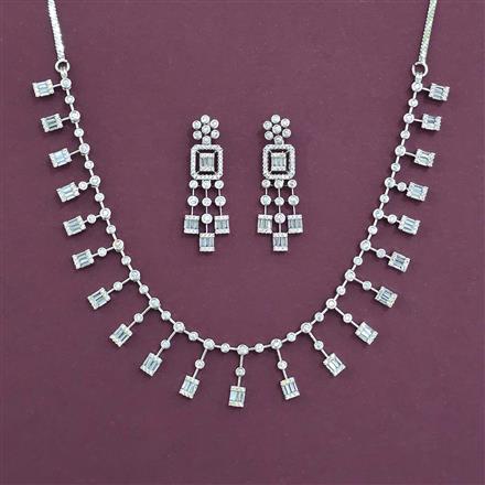 American Diamond Delicate Necklace with Rhodium Plating Mehndi Plating