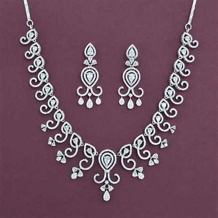 American Diamond Classic Necklace with Rhodium Plating Mehndi Plating