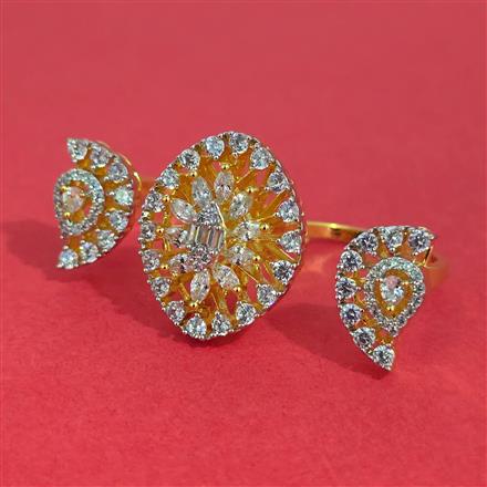 American Diamond Adjustable Ring with Rhodium Plating 2 Tone Plating Mehndi Plating