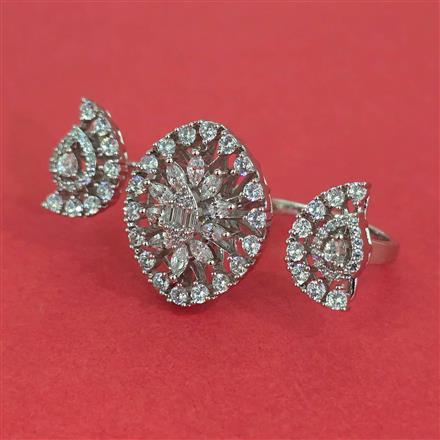American Diamond Adjustable Ring with Rhodium Plating 2 Tone Plating Mehndi Plating