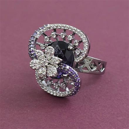 American Diamond Adjustable Ring with Black Plating
