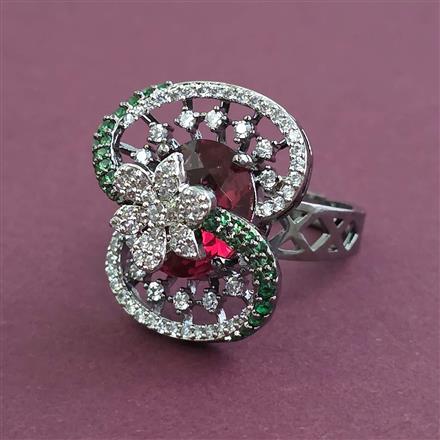 American Diamond Adjustable Ring with Black Plating