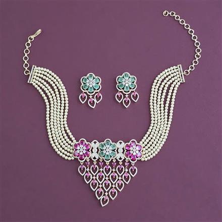American Diamond Choker Necklace with Carat Plating