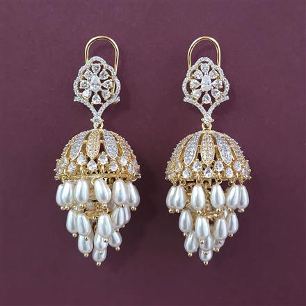 American Diamond Jhumki with Rhodium Plating Carat Plating