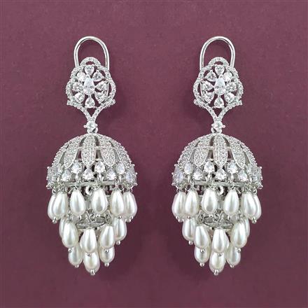 American Diamond Jhumki with Rhodium Plating Carat Plating