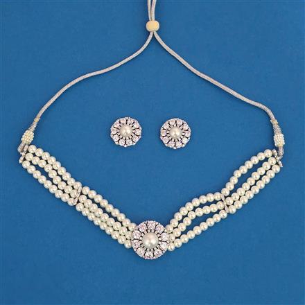 American Diamond Choker Necklace with Rhodium Plating