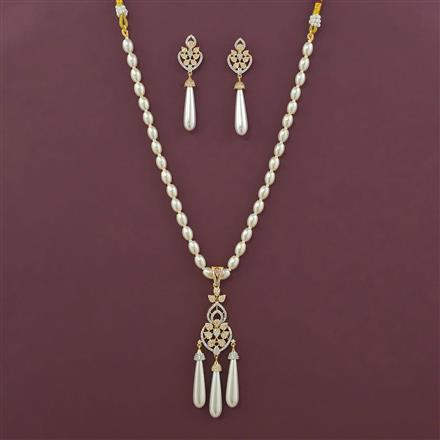 American Diamond Moti Pendant Set With Rhodium Plating 2 Tone Plating