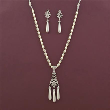American Diamond Moti Pendant Set With Rhodium Plating 2 Tone Plating