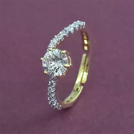 American Diamond Adjustable Ring with Rhodium Plating 2 Tone Plating Mehndi Plating