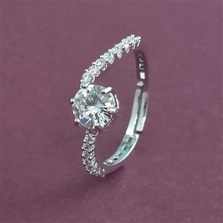 American Diamond Adjustable Ring with Rhodium Plating 2 Tone Plating Mehndi Plating