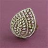 American Diamond Adjustable Ring with Rhodium Plating 2 Tone Plating Mehndi Plating