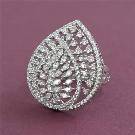 American Diamond Adjustable Ring with Rhodium Plating 2 Tone Plating Mehndi Plating
