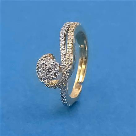American Diamond Adjustable Ring with Rhodium Plating 2 Tone Plating Mehndi Plating