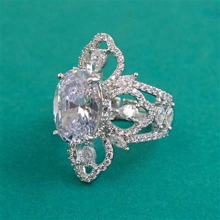 American Diamond Adjustable Ring with Rhodium Plating