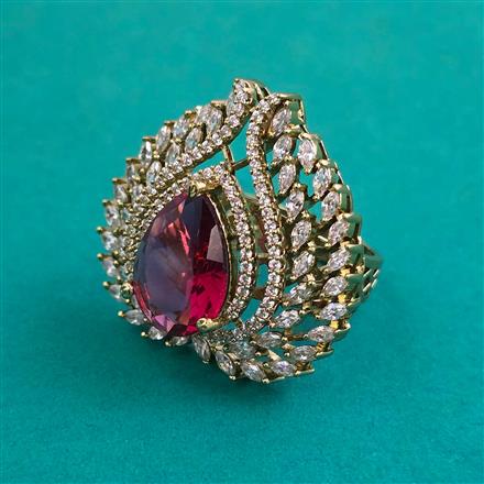 American Diamond Adjustable Ring with Mehndi Plating