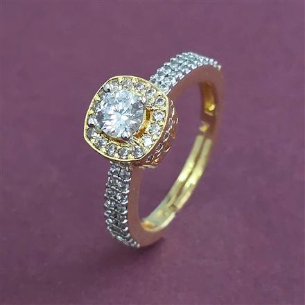American Diamond Adjustable Ring with Rhodium Plating 2 Tone Plating Mehndi Plating