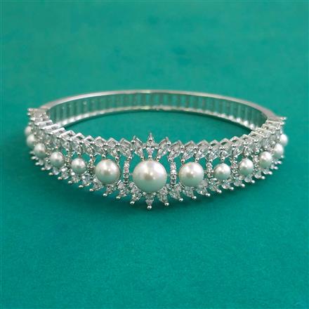 American Diamond Openable kada with Rhodium Plating Mehndi Plating