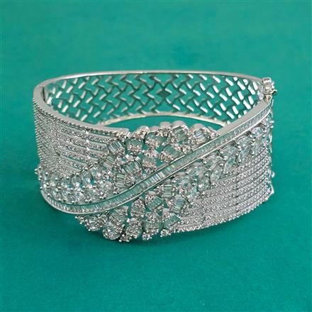 American Diamond Openable kada with Rhodium Plating Mehndi Plating