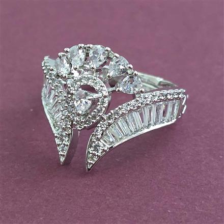 American Diamond Adjustable Ring with Rhodium Plating 2 Tone Plating Carat Plating