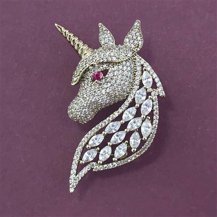 American Diamond Classic Brooch with 2 Tone Plating Mehndi Plating