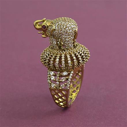 American Diamond Adjustable Ring with Rhodium Plating 2 Tone Plating Mehndi Plating