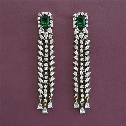 American Diamond Long Earring with Mehndi Plating