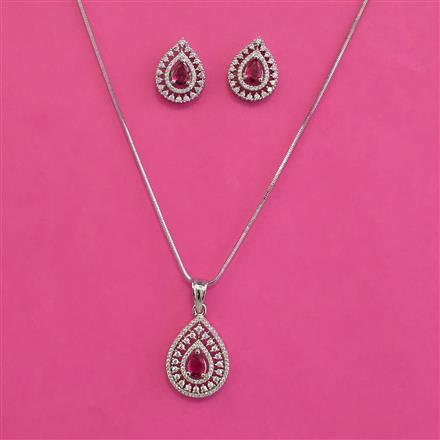 American Diamond Classic Pendant Set with Rhodium Plating