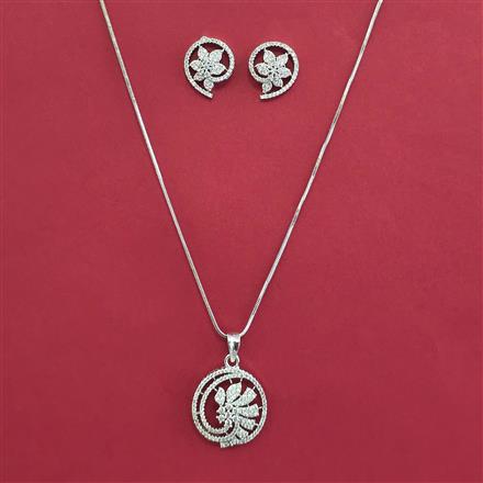 American Diamond Classic Pendant Set with Rhodium Plating