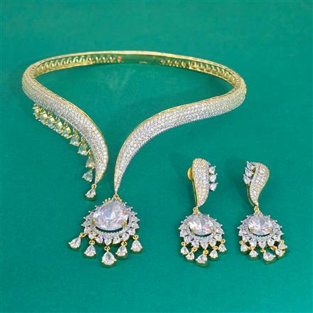 American Diamond Classic Necklace with Rhodium Plating 2 Tone Plating