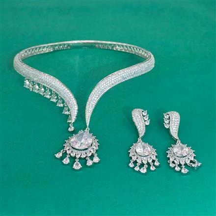 American Diamond Hasli Necklace with Rhodium Plating 2 Tone Plating